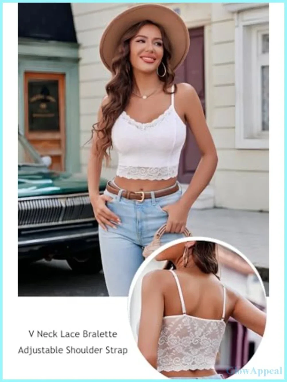 Pack of 2 Lace Bralette Crop Top V Neck Tank Top Slim Camisole